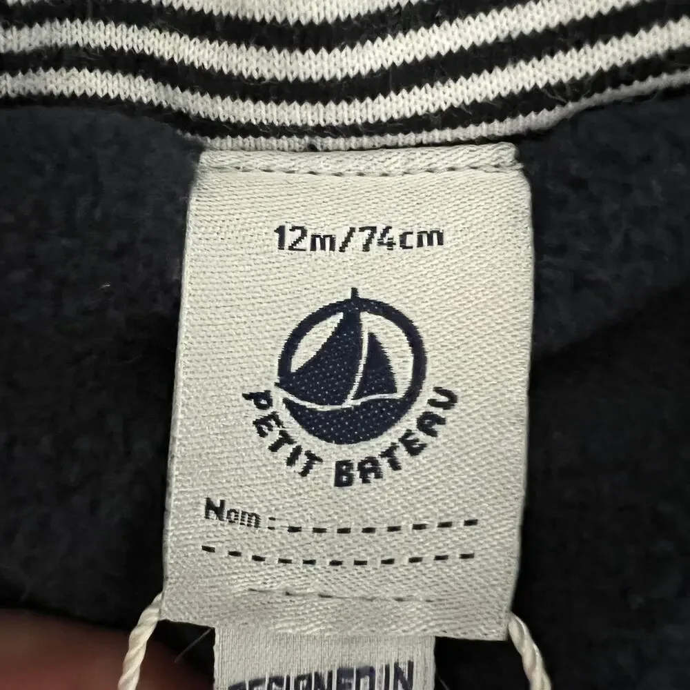 Petit Bateau Boys Puffer Jacket Baby 12M Green Navy Colorblock Hooded Fleece New